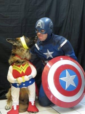 Maggie giving a kiss to Captain America
 
 (Maggie forever in our hearts, watching over us at ODDC).