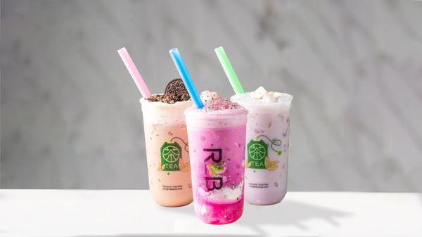 Choco Oreo Milk Tea, Dragon Fruit Stormy, Fresh Taro Milk