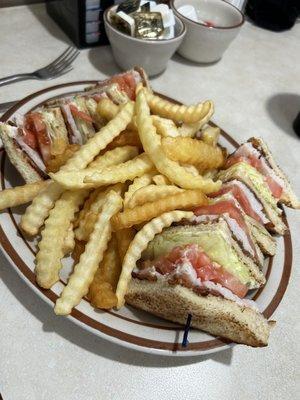 Turkey club with fries