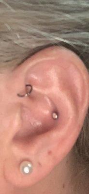 Forward helix jewelers swap, and new conch piercing.