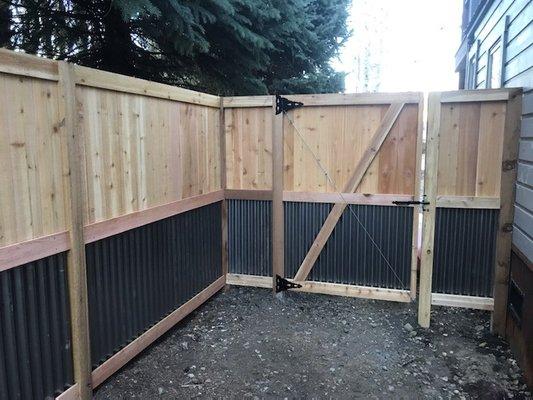 Custom wood and corrugated  metal fence