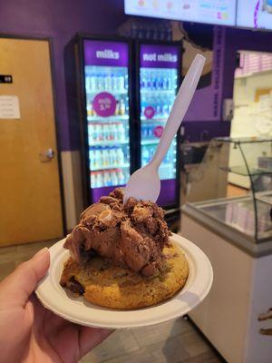 Triple chunk cookie with rocky road ice cream