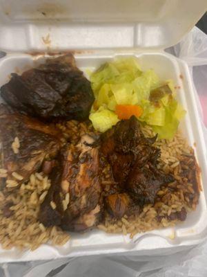 Supposed to be jerk chicken but they used grace's jerk bbq sauce not jerk. Not a fan.