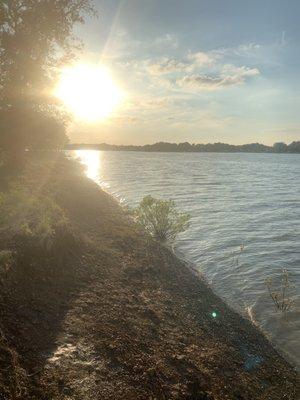 If you walk by the dumpster near site 25, there is plenty of rocky "beach entry" area of the lake to swim or fish at.