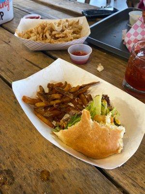 Dbl burger w/onion rings