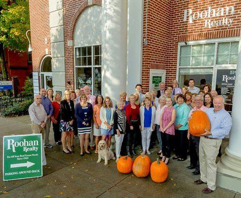 Roohan Realty posing w/ 265LBS of pumpkins to show how much our office lost during our #healthysaratoga weight loss challenge in Sept 2016