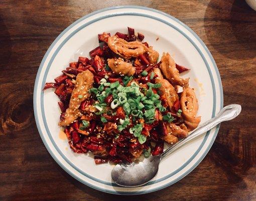 Fried pork intestines with sichuan peppers