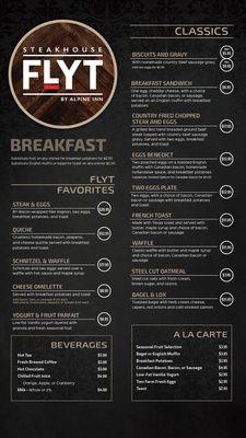 Flyt Steakhouse by Alpine Inn's Breakfast Menu