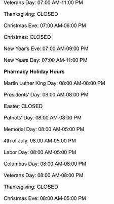 Holiday hours