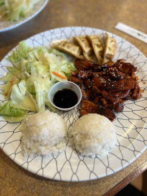 Spicy chicken and gyoza combo