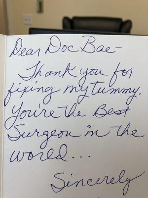 A thank you note from my patient.