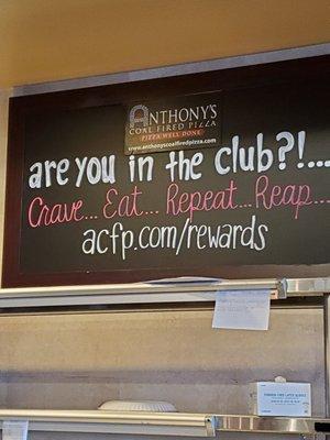 Rewards club sign