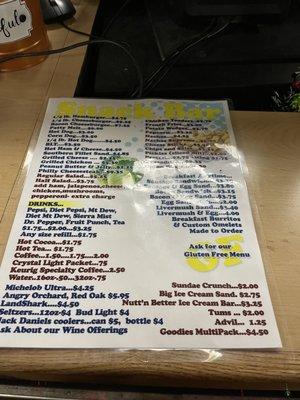 Menu - They offer pain remedies here.