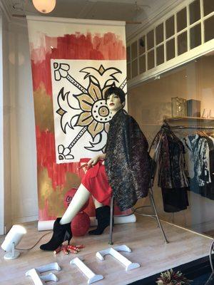 Celebrating Chinese New Year with red wrap dress and metallic bronze coat from NY designer Anni Kuan