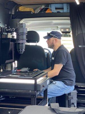 Scott calibrating the equipment in the DSI Van