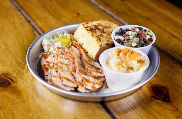 Smoked turkey, Bean Salad and Macaroni and Cheese