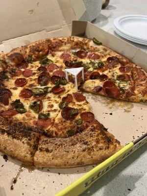 Hot honey jalapeno pepperoni pizza with disco inferno crust and butter crust