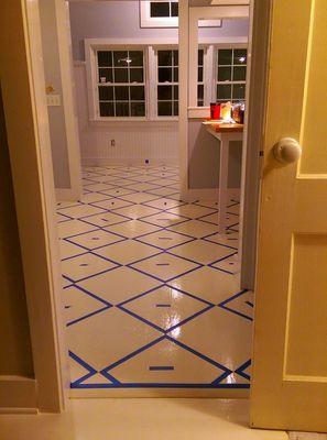 This is the final step in painting a checkerboard patterned floor last year. 2/17