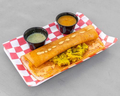 This is our AMERICANO MASALA dosa with Signature spicy mayo sauce. Taste it today.