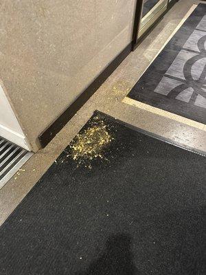 Vomit in public area that remained throughout the weekend.