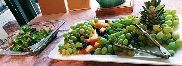 Salad and fresh fruit platter.  So refreshing!