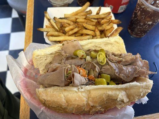 Chicago beef with hot peppers and fries