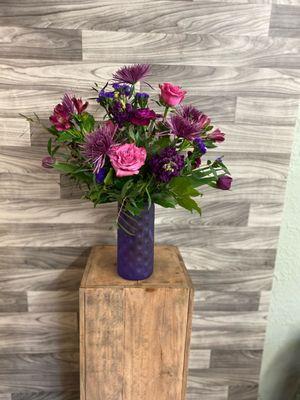 A floral gift for the mother of my son's fiancée, who loved purple.