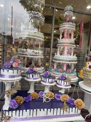 Cakes in window