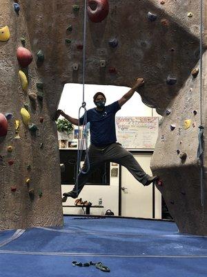 Bouldering. Making the gap look like a piece of cake.