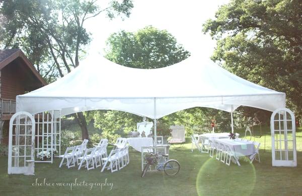 20'x30' Clear Top with a white pillow liner. Wedding Ceremony and Reception Set up.