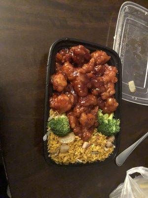 General tos chicken with pork fried rice! Just amazing