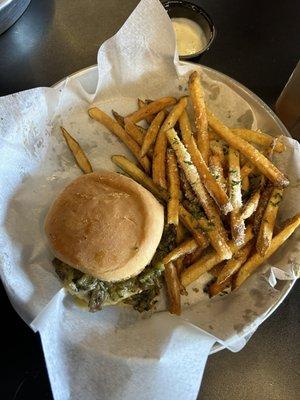 The Pueblo Burger with truffle fries