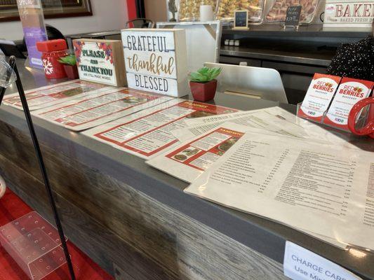 Menu on the counter