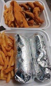 Catfish fillets in top of photo are very good and the two gyro with fries meal is a great deal that can be split. Great food.