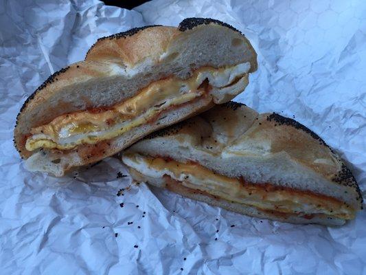 The best breakfast sandwich in New Jersey!  Double egg, cheese, salt, pepper and ketchup on a perfect, seeded roll!!