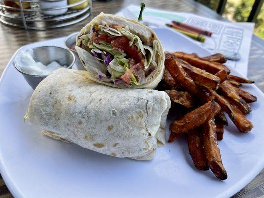 BLT wrap and awesome sweet potato fries!