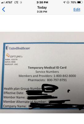 A copy of my screenshot insurance card. I didn't have my actual card.