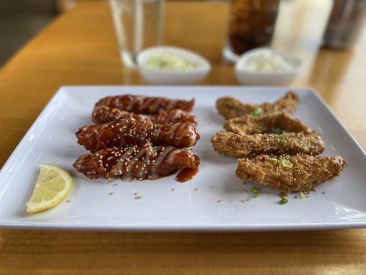 Korean Fried Chicken (Strips) Left Supreme, Right Soy Garlic