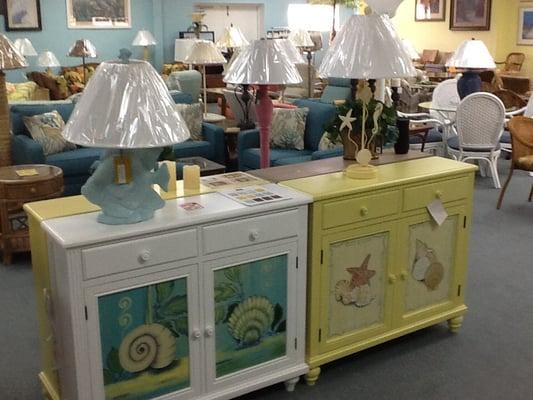 We have lots of decorative cabinets and lots of table and floor lamps