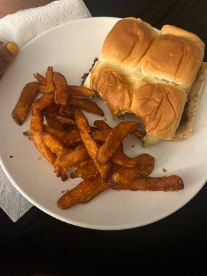 CHIPOTLE AVOCADO BURGER with SWEET POTATO FRIES