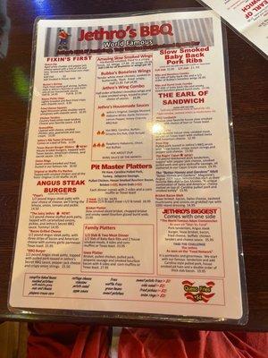 Front of menu