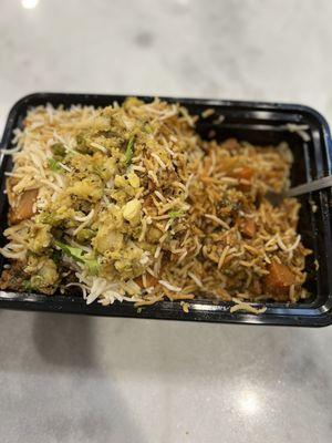 Vegetable Dum Biryani with samosa filling added on top