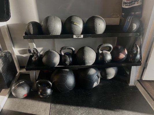 Medicine balls and kettle bells