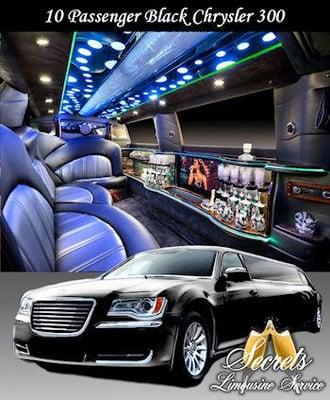 BLACK 10 PASSENGER CHRYSLER 300 STRETCH WITH 2-LCD TV'S, PREMIUM DVD/AM/FM/CD WITH SURROUND SOUND FIBER OPTIC, 
 IPOD CONNECT...