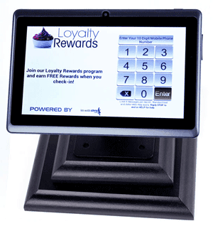 Rewards Kiosk - customers join your loyalty rewards program by just entering their cell phone number - it takes only 7 seconds !!