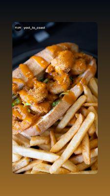 Shrimp Po' Boy sandwich and Fries