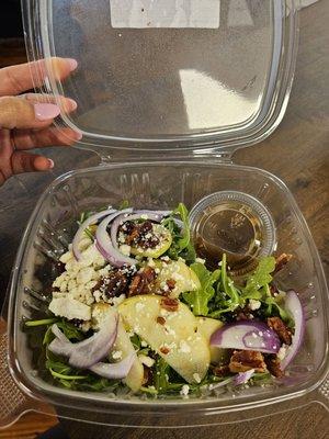 Arugula salad - with red onion, sliced apples, pecans, feta and delicious balsamic vinaigrette dressing