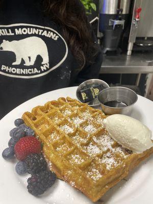 Fall special! Decadent pumpkin liege waffle with vanilla whip