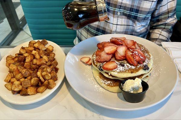 Fresh fruit pancake breakfast.