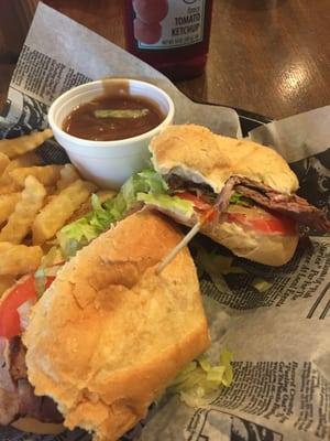 Roast beef poboy with gravy. Smoked roast beef. Yum.